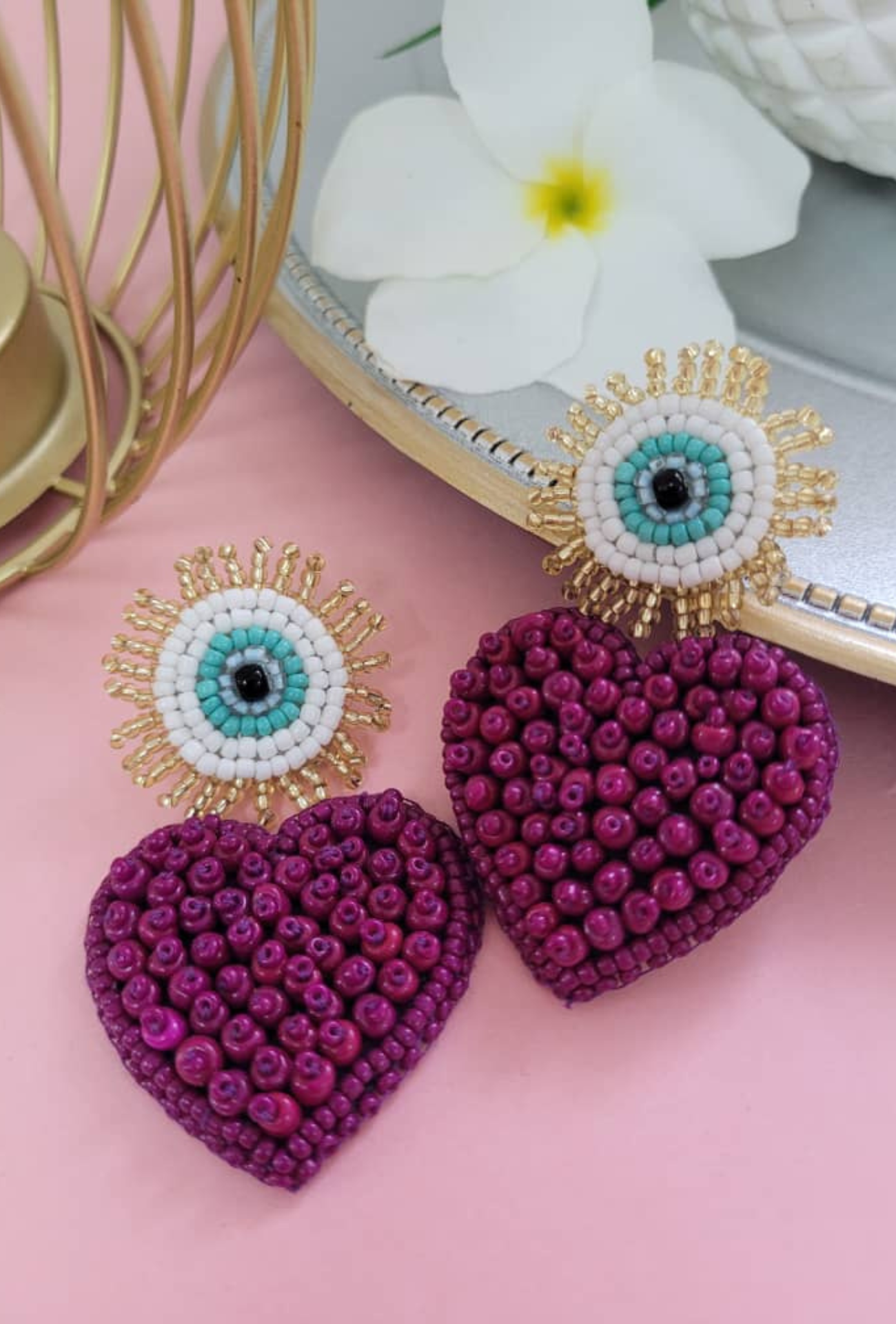 Earrings by hand - Heart beaded collection