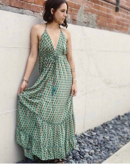 Printed Long Halter Dress