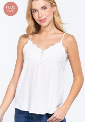 V-NECK w/LACE DETAIL BUTTON DOWN CAMI WOVEN TO